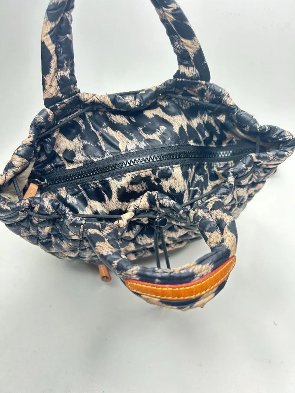 MZ WALLACE Metro Convertible Backpack Tote Leopard Quilted Nylon Shoulder Bag